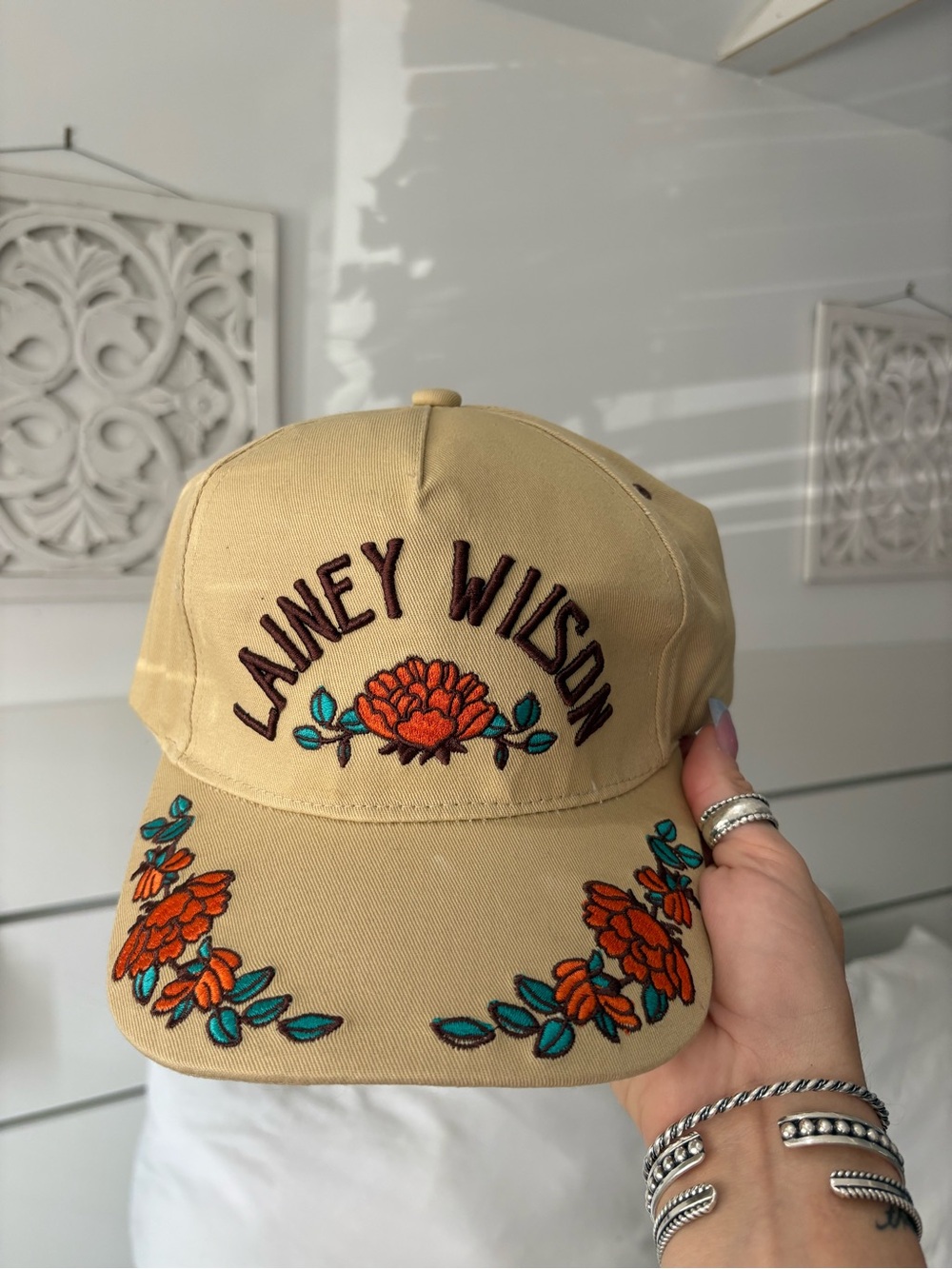 Lainey Wilson Embroidered Tan Floral SnapBack Hat
